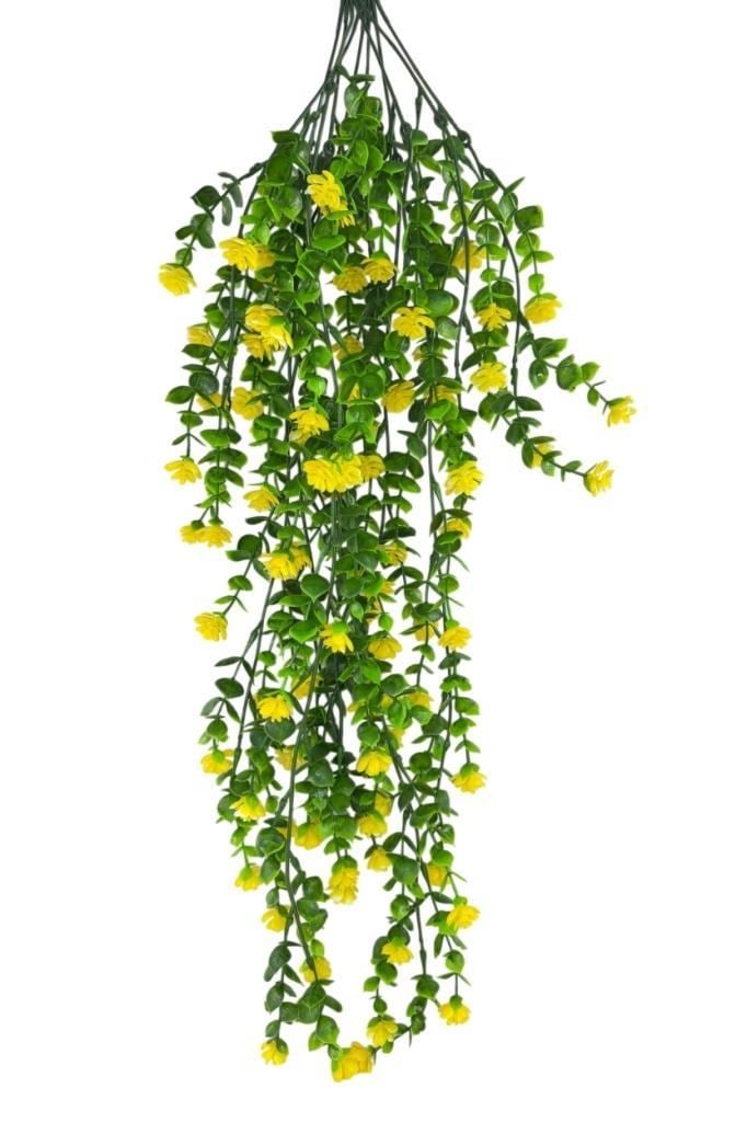 Yapay Çiçek Sarı Sarkan Lotus Çiçekli Okaliptus Şimşir Yapay Sarmaşık 5dal 60cm