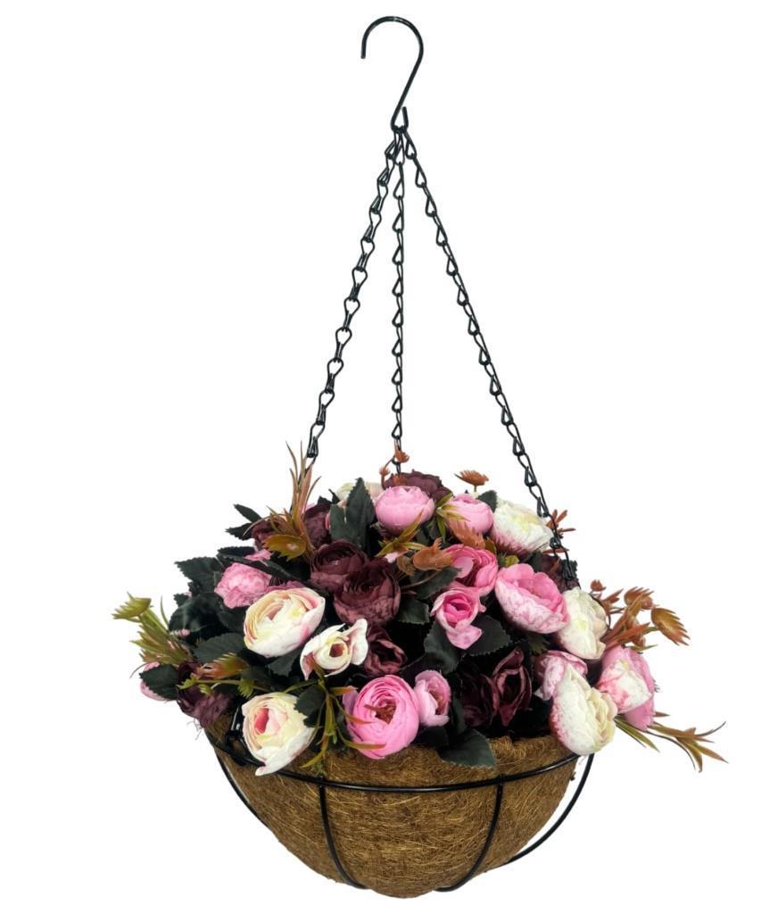 Yapay Çiçek Sarkaç Askılı Makreme Sepette Erengül Bordo Pembe Çiçek Sepeti