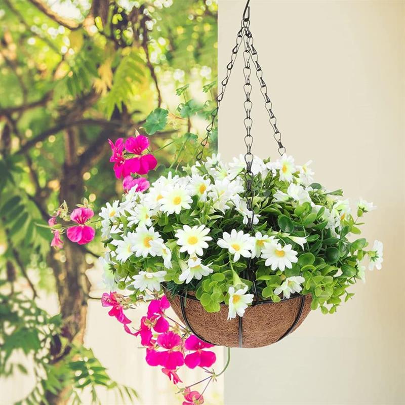 Yapay Çiçek Sarkaç Askılı Makreme Sepette Beyaz Papatya Ve Şimşir Yeşillik Çiçek  Sepeti