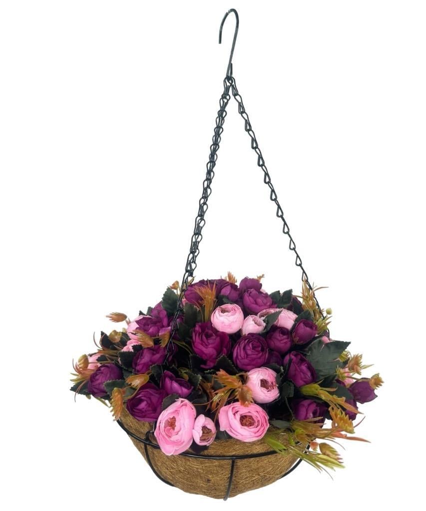 Yapay Çiçek Sarkaç Askılı Makreme Sepette Erengül Mor Pembe Çiçek Sepeti