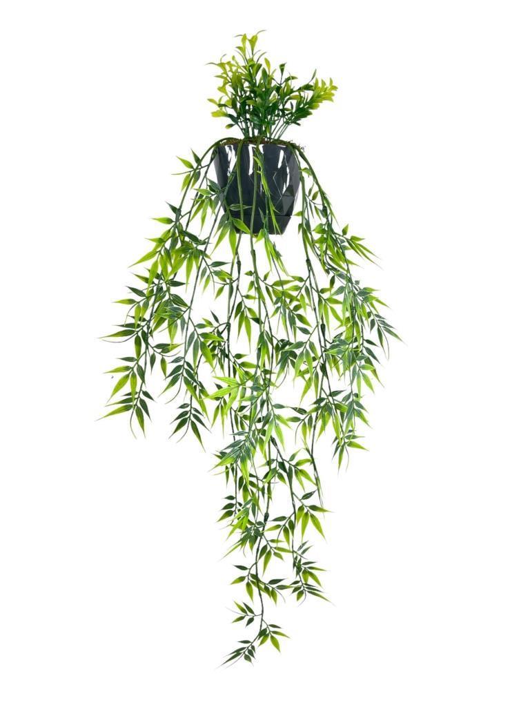 Yapay Çiçek Sarkan Bambu Yapraklı Bitki Küçük Siyah Saksıda Yapay Sarmaşık 65cm