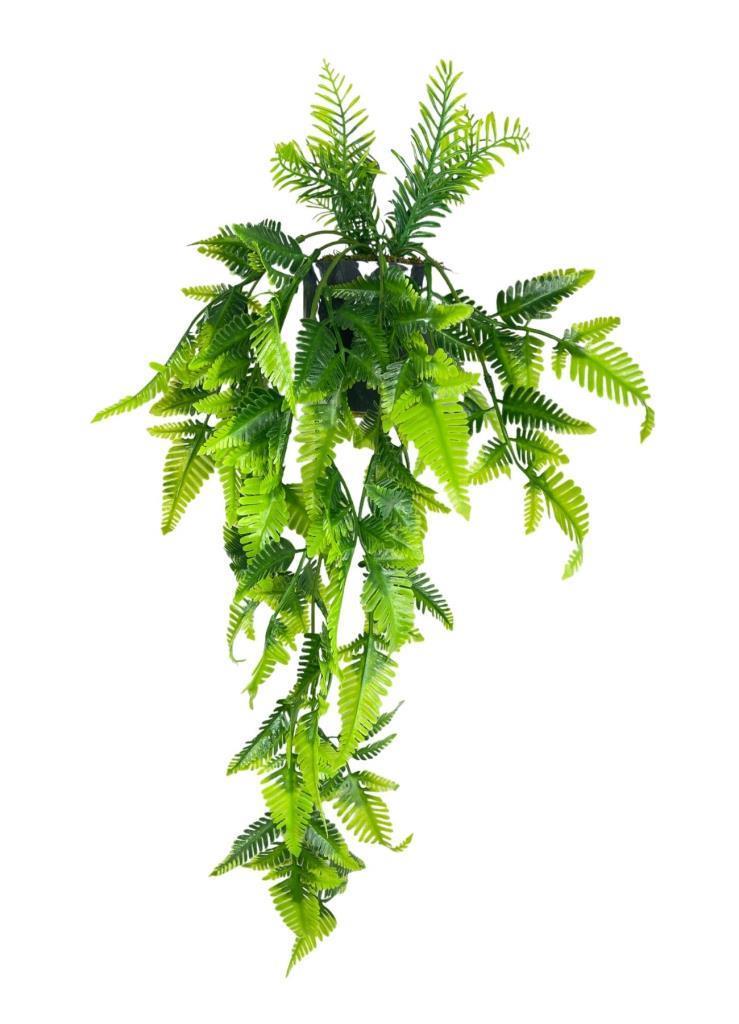 Yapay Çiçek Sarkan Boston Fern Yapraklı Bitki Küçük Siyah Saksıda Yapay Sarmaşık 55cm