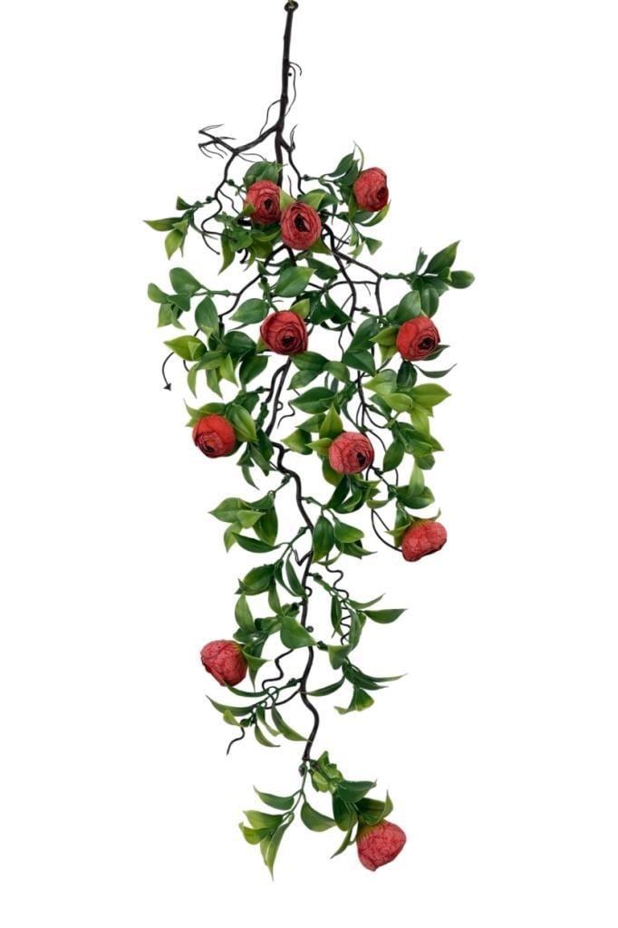 Yapay Çiçek Sarkan Doğal Dallı Kırmızı Erengüllü 70cm Yapay Sarmaşık
