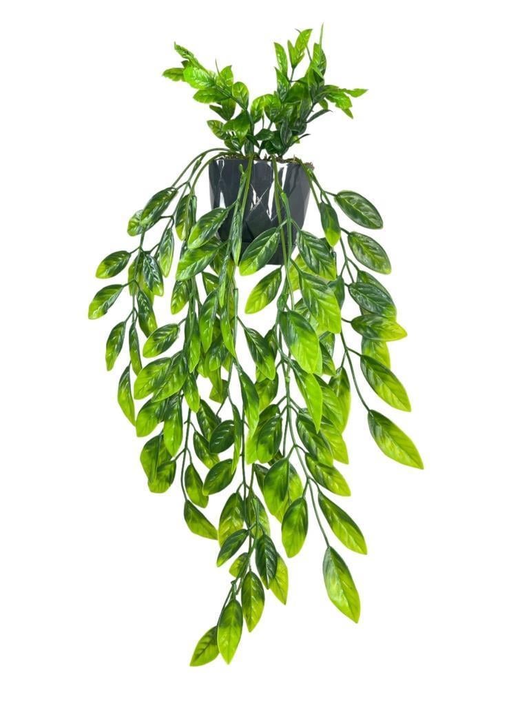 Yapay Çiçek Sarkan Fejka Nane Yapraklı Bitki Küçük Siyah Saksıda Yapay Sarmaşık 55cm