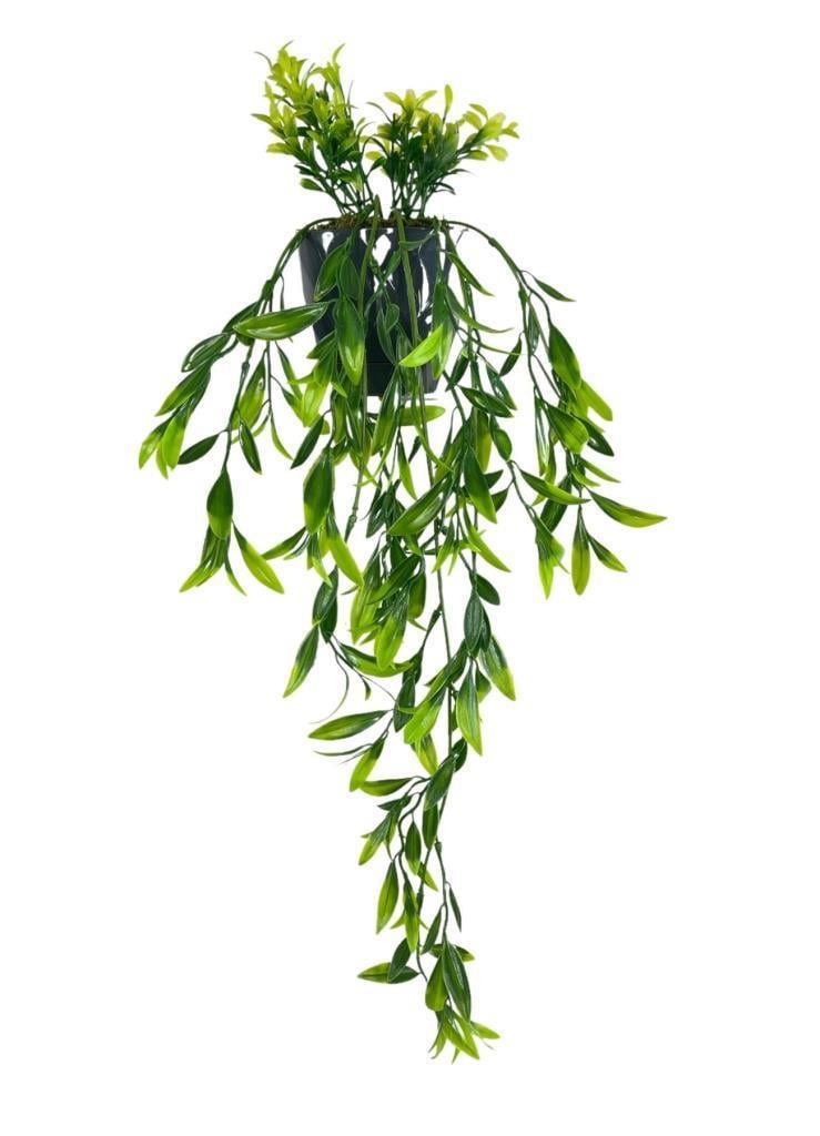 Yapay Çiçek Sarkan Fesleğen Yapraklı Bitki Küçük Siyah Saksıda Yapay Sarmaşık 55cm