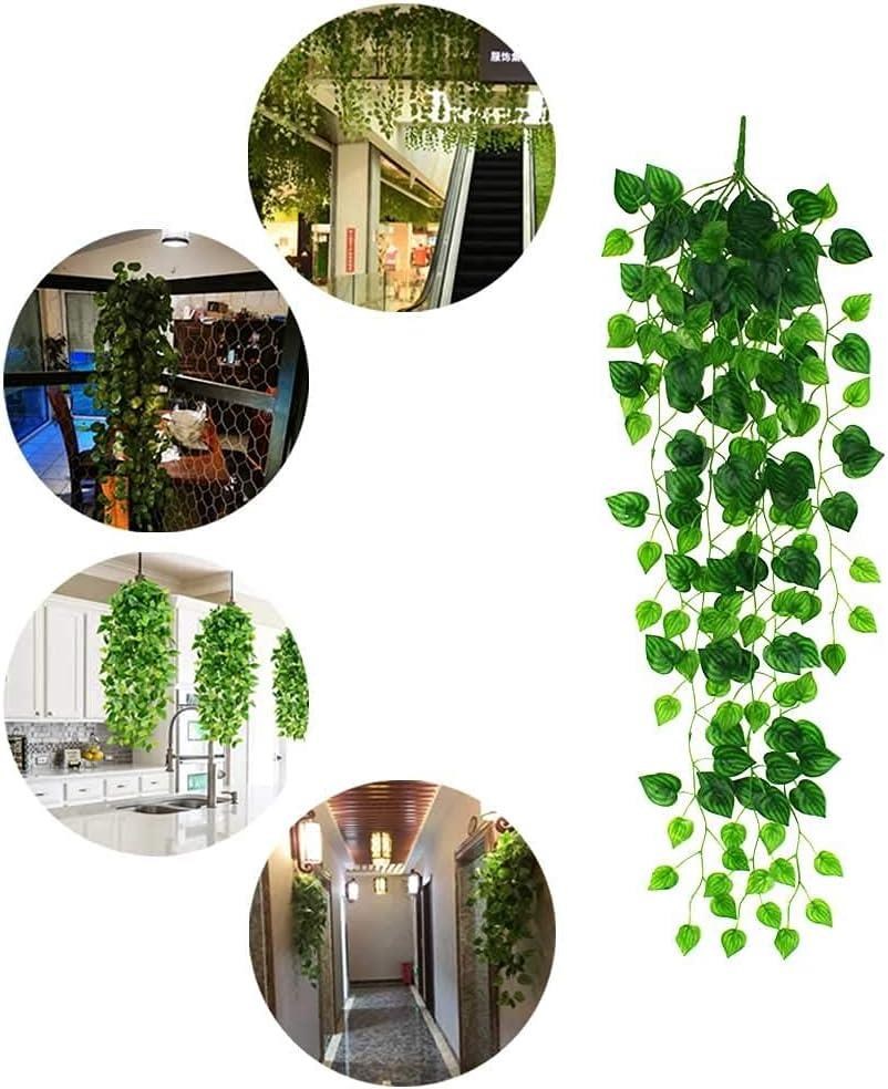 Yapay Çiçek Sarkan Sarmaşık Sarı Yeşil Oval Yaprak Desenli 9dallı Sarkan Bitki