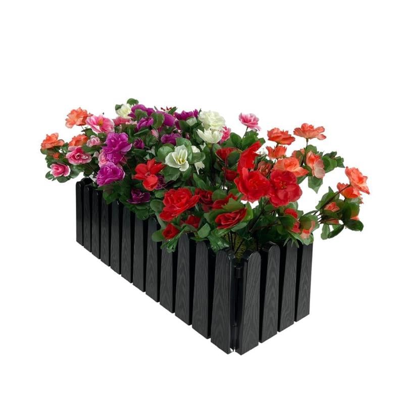 Yapay Çiçek Siyah Çit Balkon Saksısı Renkli Açelya Çiçekli 55*20cm