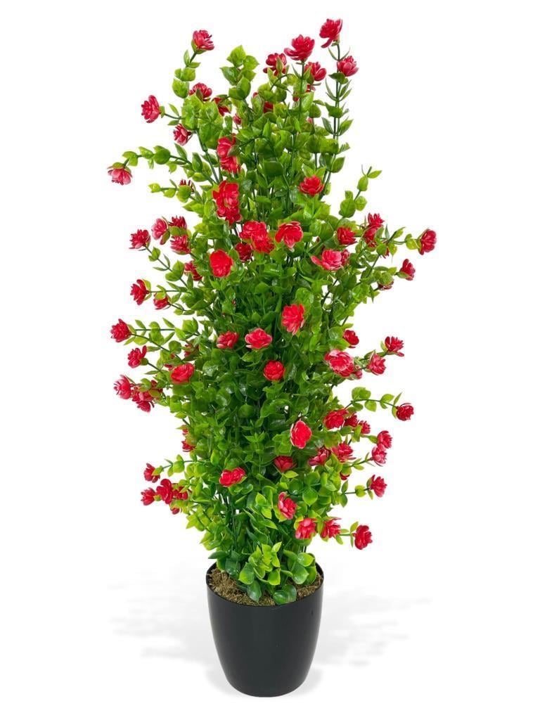 Yapay Çiçek Siyah Saksıda Kırmızı Mineli Şimşir Ağacı 55cm
