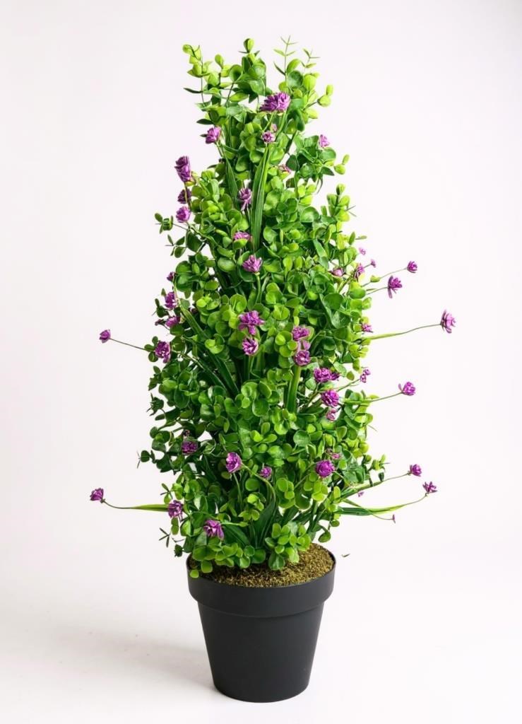 Yapay Çiçek Siyah Saksıda Mor Lotuslu Yeşil Şimşir Ağacı 70*30cm