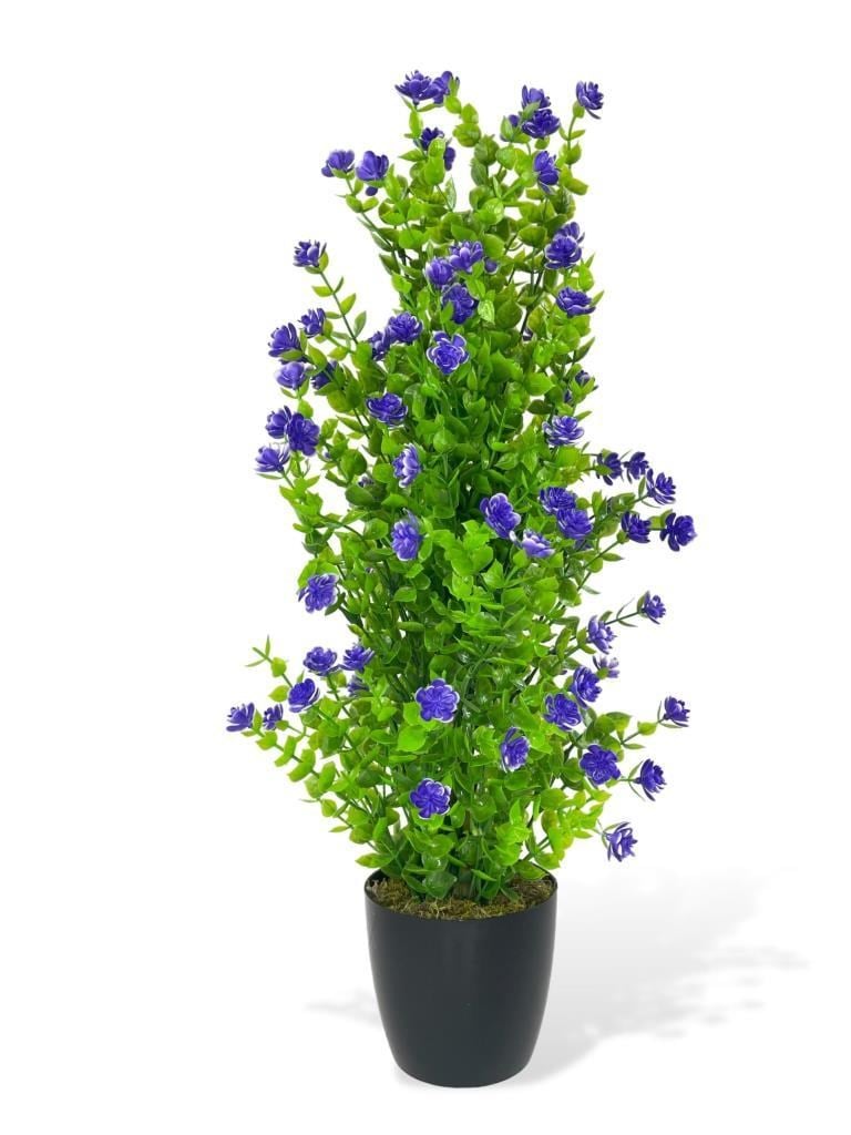 Yapay Çiçek Siyah Saksıda Mor Mineli Şimşir Ağacı 55cm