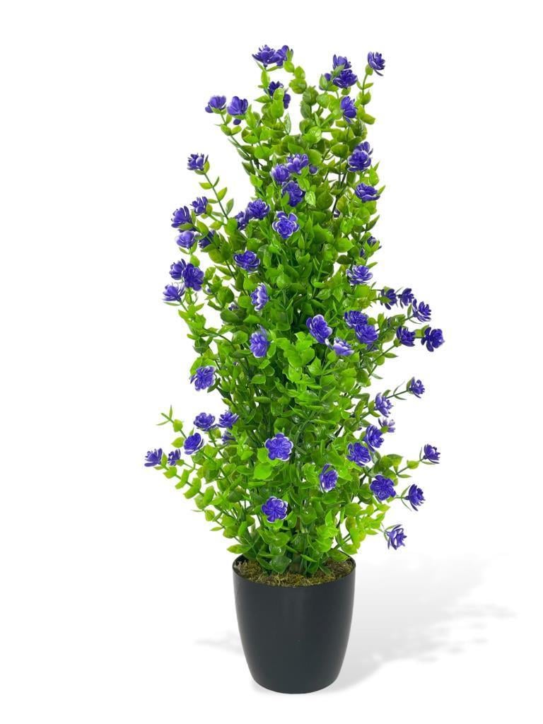Yapay Çiçek Siyah Saksıda Mor Mineli Şimşir Ağacı 55cm