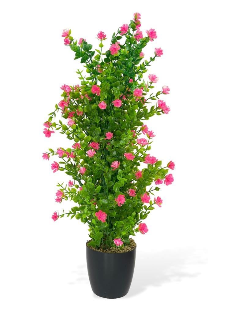 Yapay Çiçek Siyah Saksıda Pembe Mineli Şimşir Ağacı 55cm