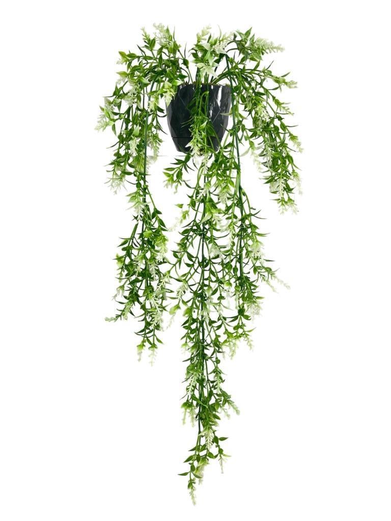 Yapay Çiçek Siyah Saksıda Sarkan ty60 Yeşil Beyaz Bitki Yapay Sarmaşık 60cm