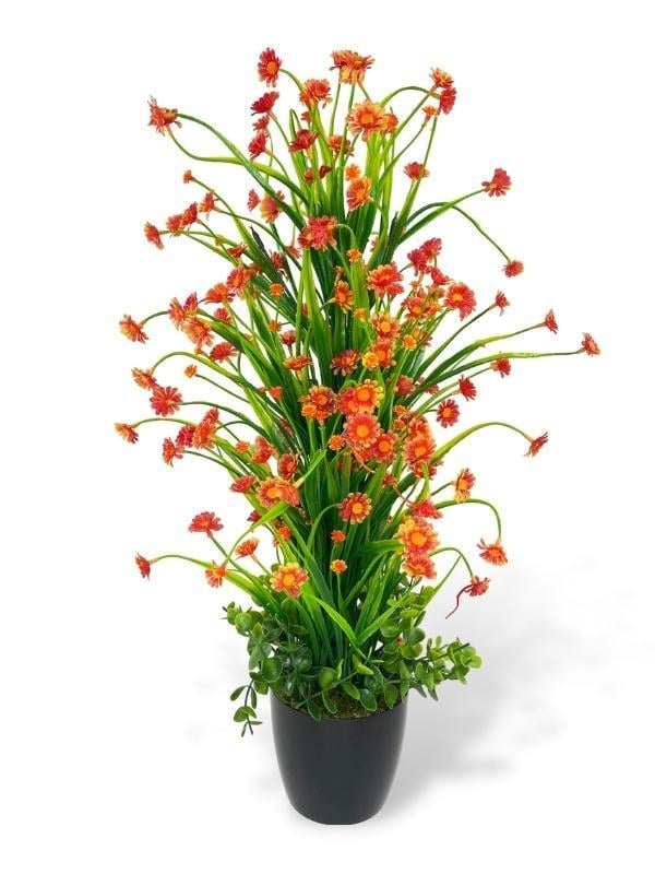 Yapay Çiçek Siyah Saksıda Turuncu Papatya Ağacı 55cm