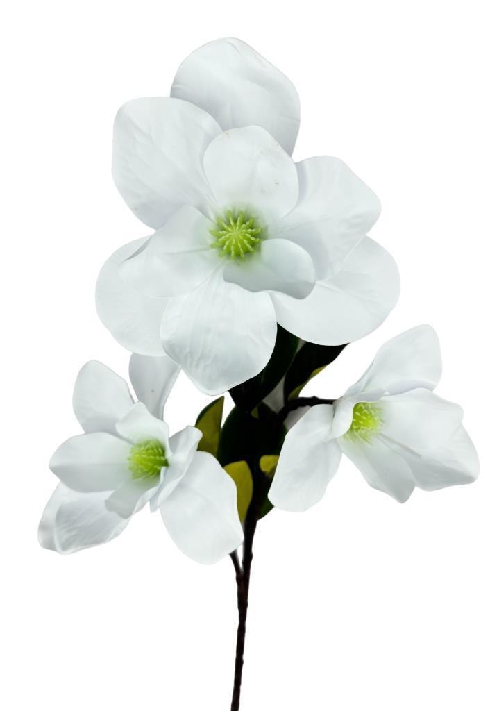 Yapay Çiçek Süt Beyaz Manolya Islak Doku 3 Kafalı Uzun Dal Çiçek Flowers 95cm