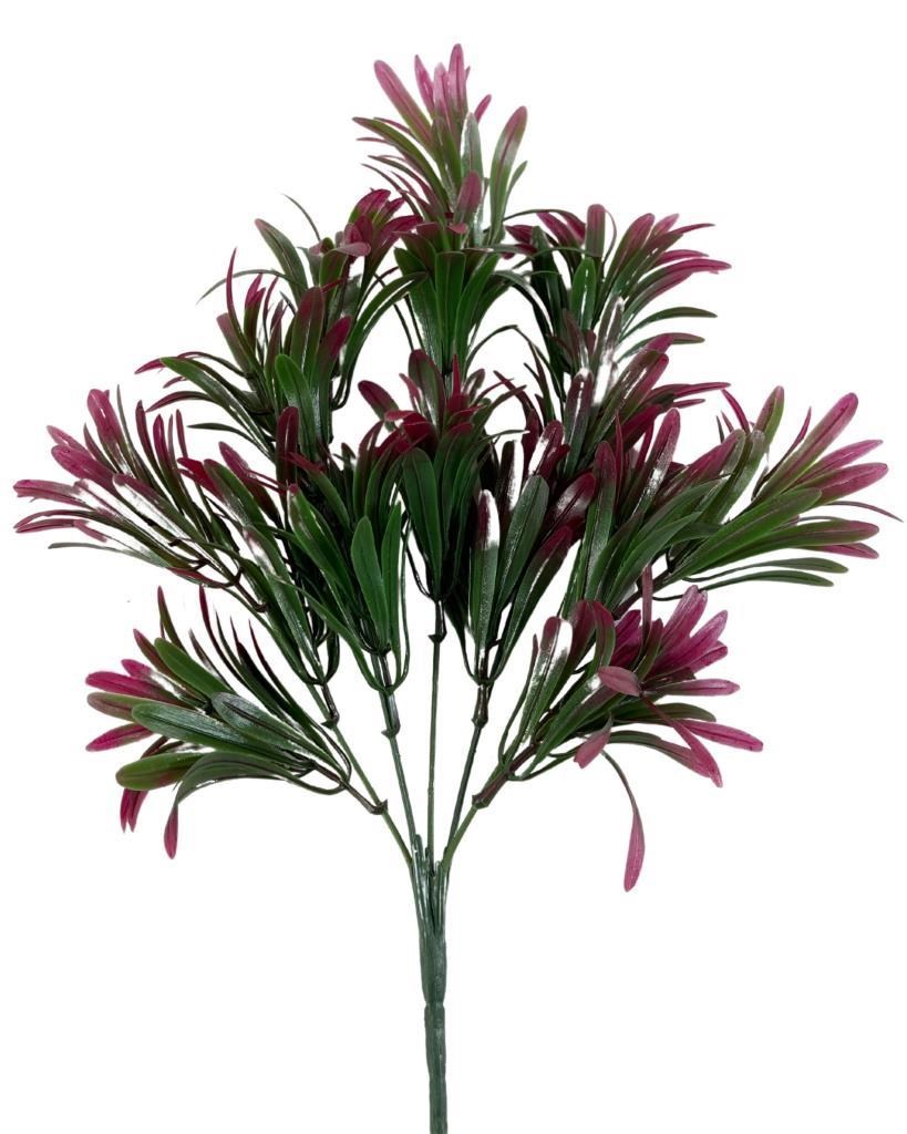 Yapay Çiçek Yeşil Bordo Renk Podocarpus Demeti 7dal 48 Çiçek Garnitür Aradal Dekoratif Yapay Bitki