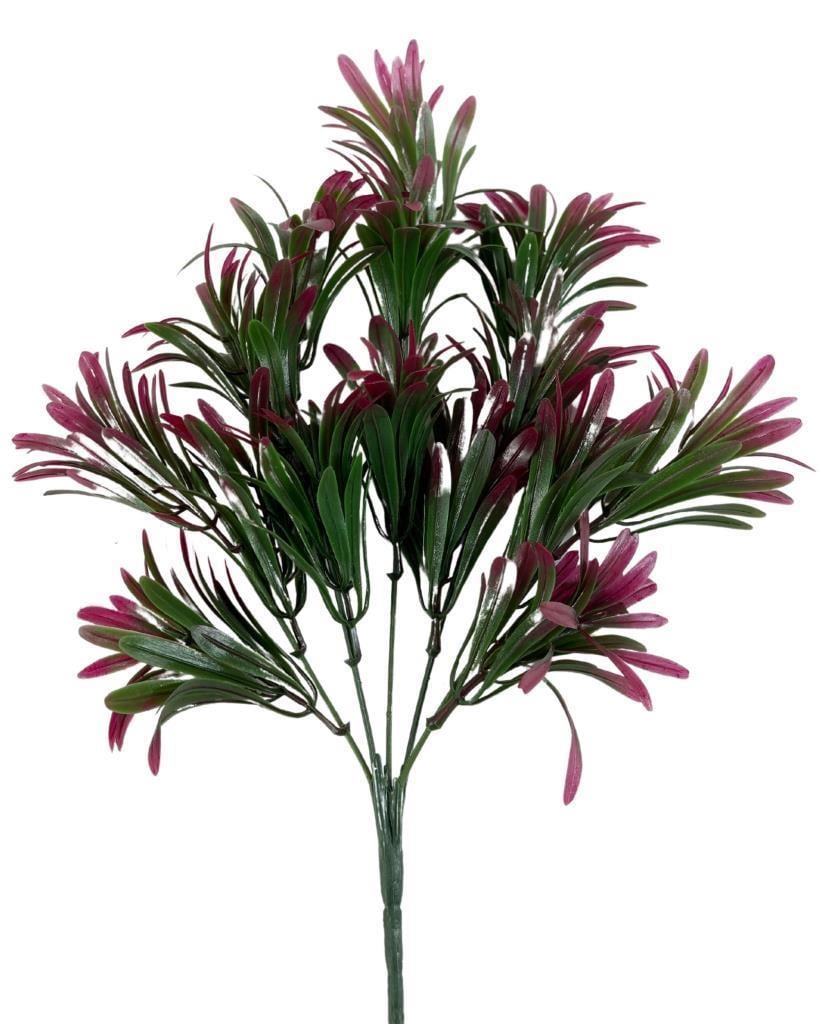 Yapay Çiçek Yeşil Bordo Renk Podocarpus Demeti 7dal 48 Çiçek Garnitür Aradal Dekoratif Yapay Bitki