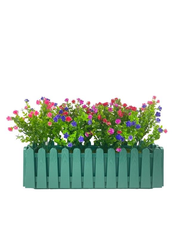 Yapay Çiçek Yeşil Çit Balkon Saksısı Renkli Mineli Şimşir Çiçekli 55*35cm