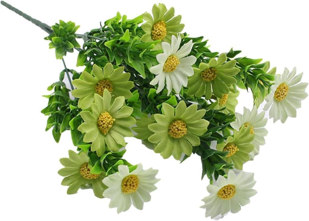 Yapay Çiçek Yeşil Papatya 5 Dallı Plastik Dekoratif Yapay Bitki