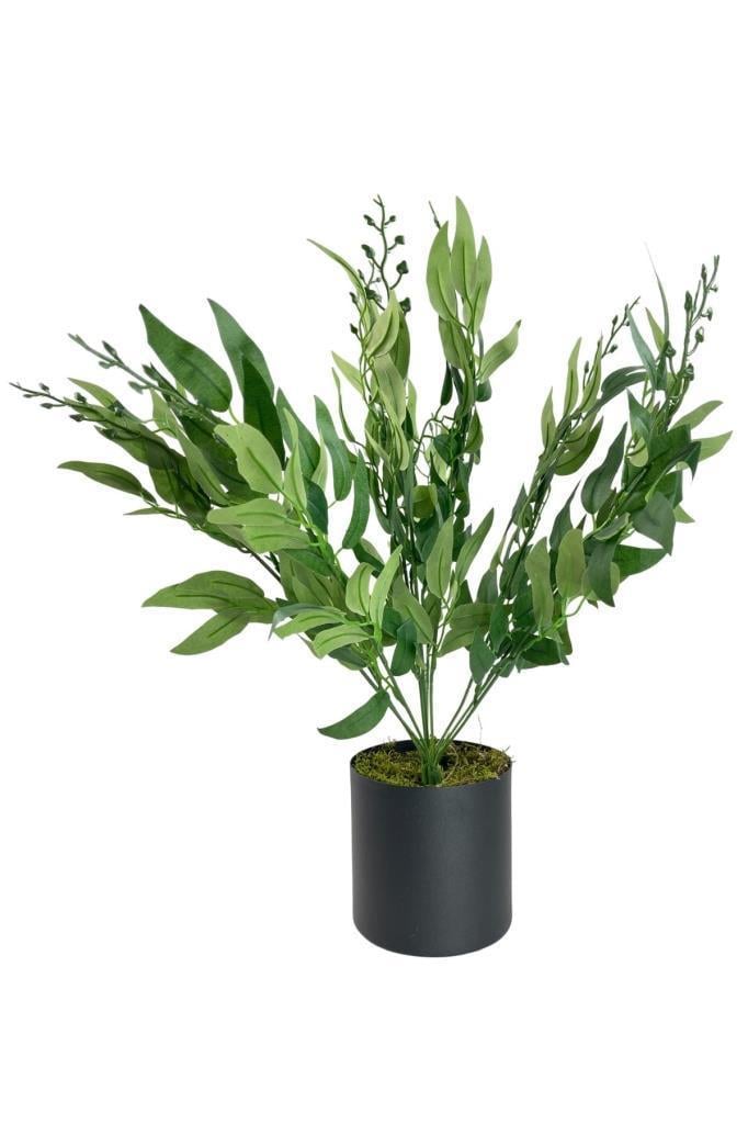 Yapay Çiçek Zeytin Dalı 50cm Metal Siyah Saksıda