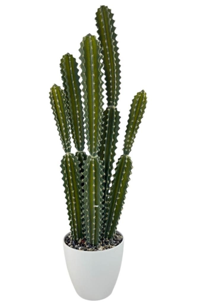 Yapay Kaktüs Ağacı 8köşe 5Gövde Büyük Boy - Beyaz Saksıda Yapay Bitki 85*35cm