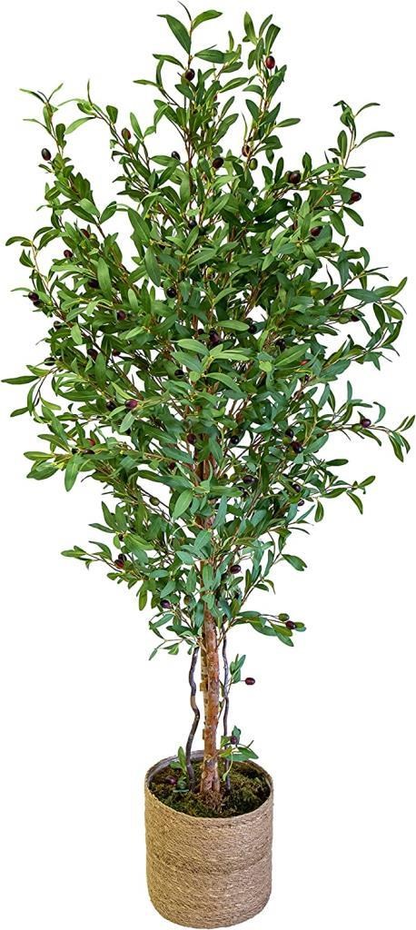 Yapay Zeytin Ağacı 180cm Hasır Örgü Kaplama Saksıda İki Gövdeli Doğal Görünümlü Yapay Ağaç