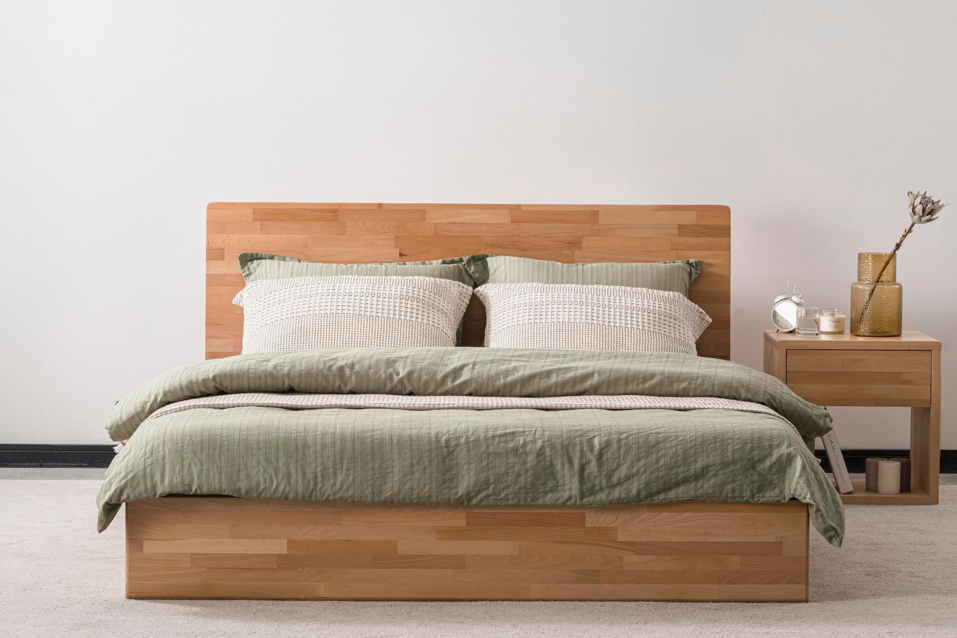 Nordic Ahşap Başlıklı Masif Kayın Karyola, Natural