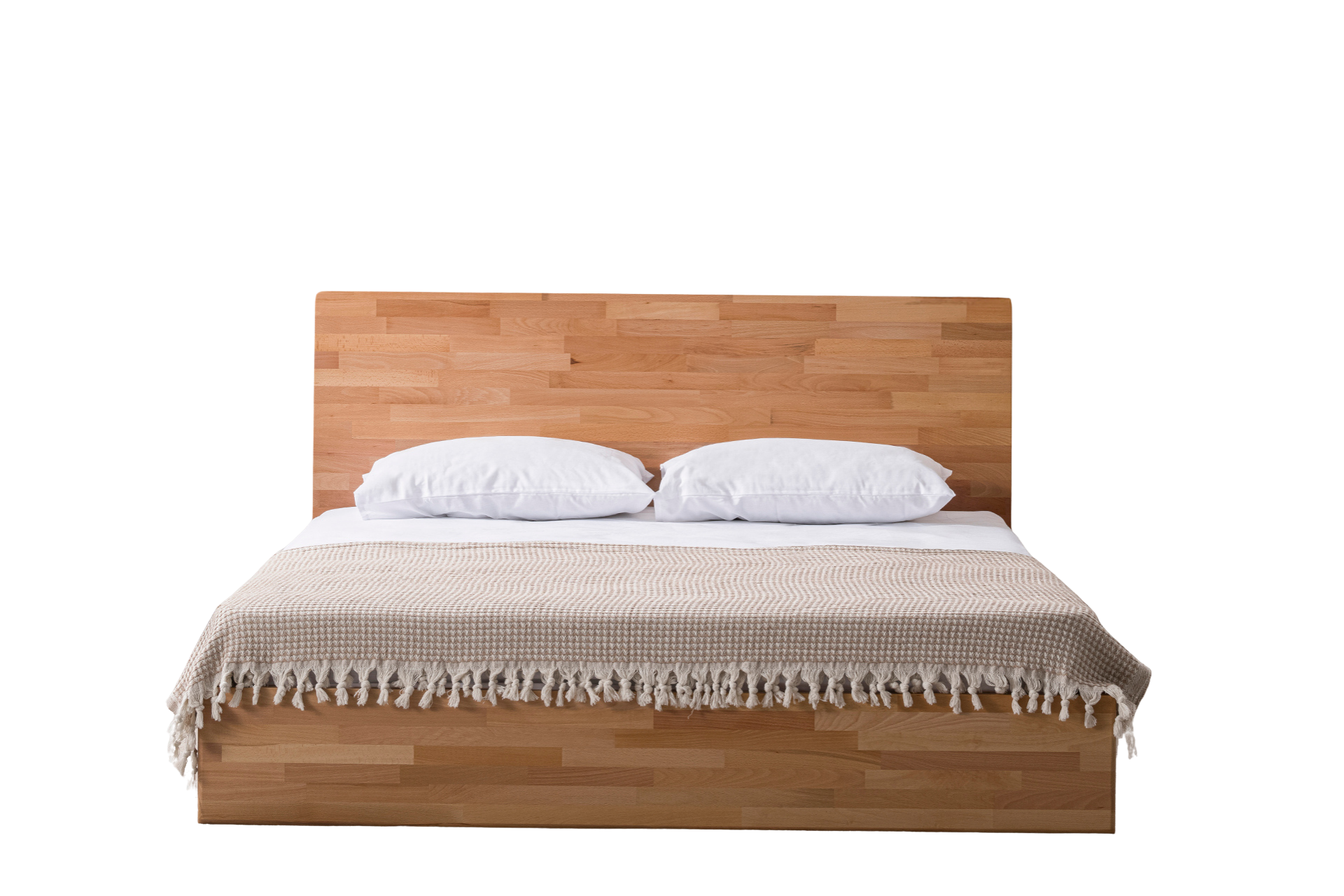 Nordik Ahşap Başlıklı Masif Kayın Karyola, Natural