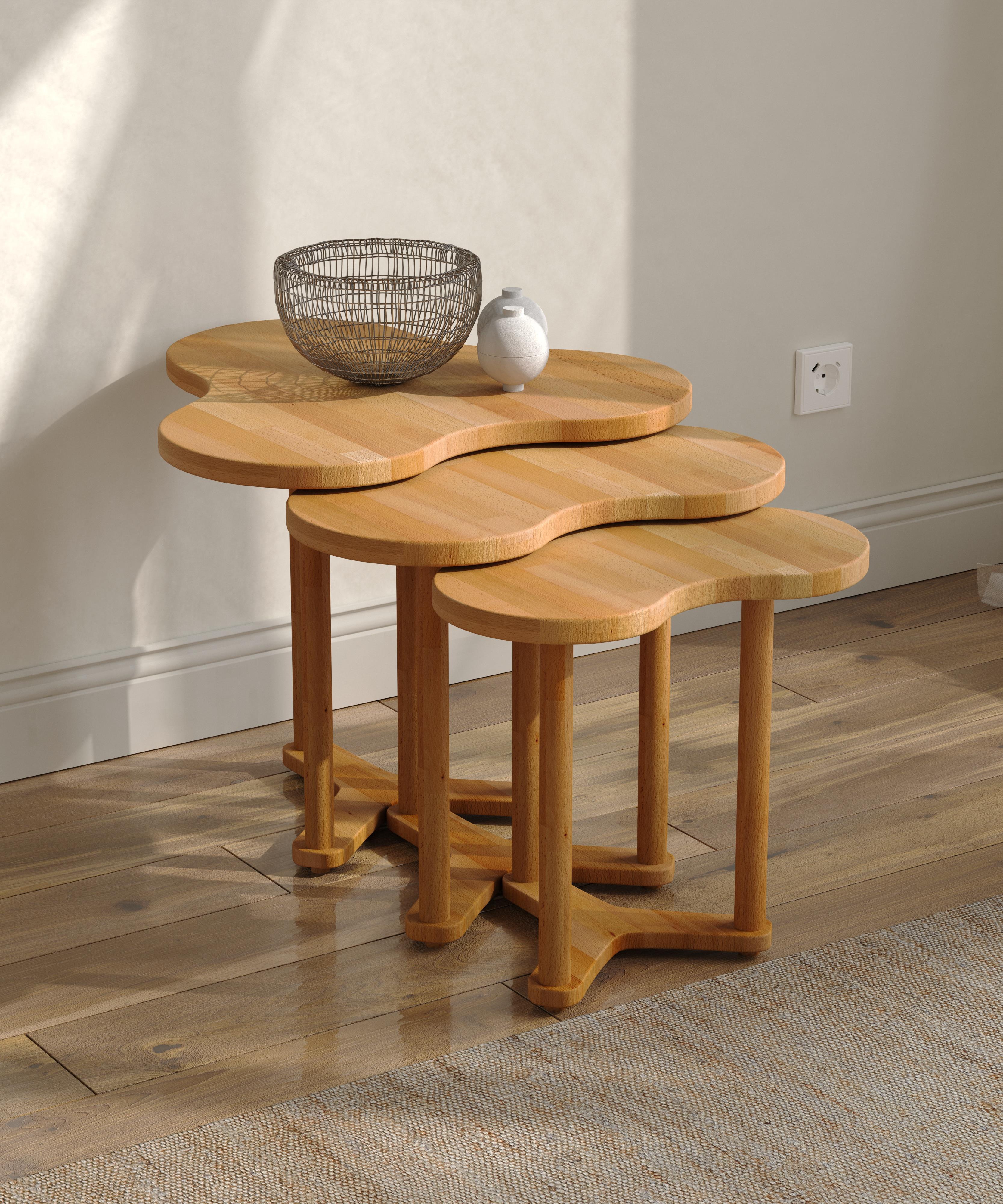 Melora Beistelltisch-Set aus Massivholz, Buche