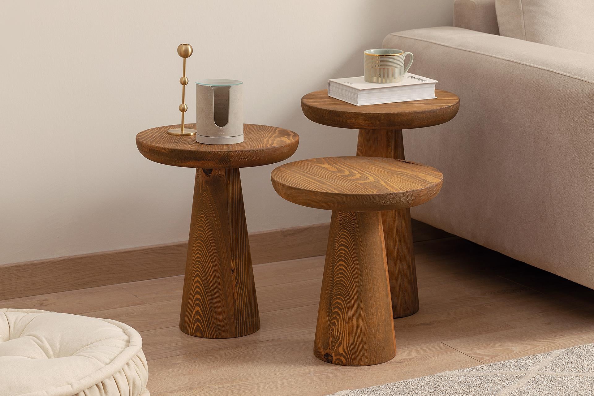 Pilz-Couchtisch-Set, Walnuss