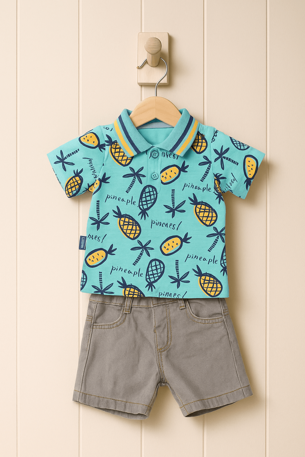 Ananas Desenli Erkek Bebek Polo Yaka Tişört – Yazlık Renkli Kısa Kollu Pamuklu Model