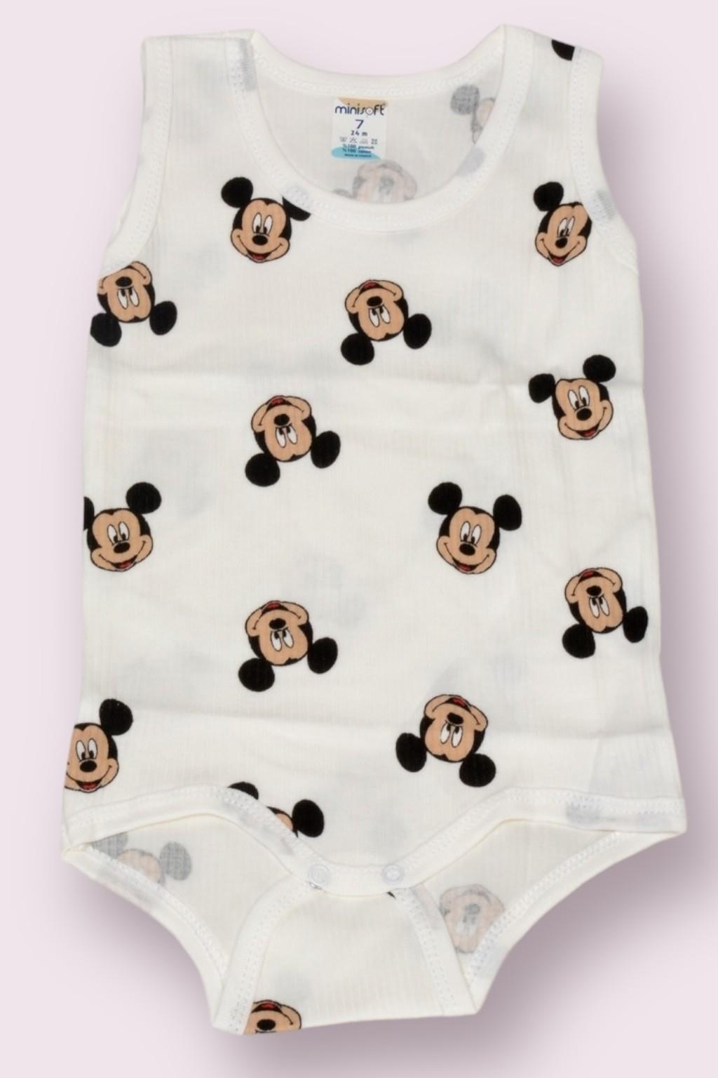 Mickey Mouse Baskılı Erkek Bebek Kolsuz Yazlık Tulum - Pamuklu Rahat Tasarım