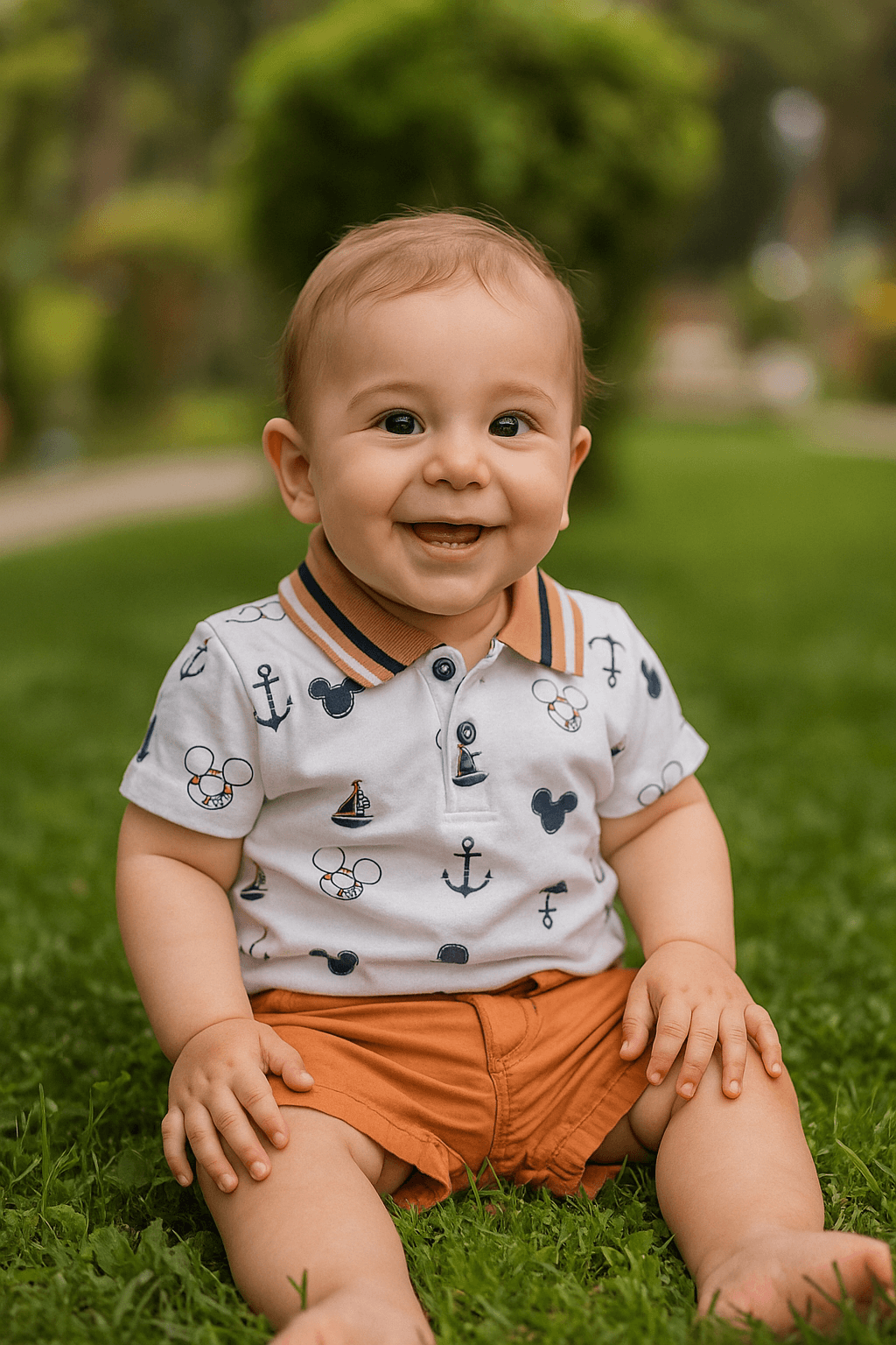 Erkek Bebek Yazlık Polo Yaka Tişört ve Şort Takımı - Deniz Temalı 2li Set