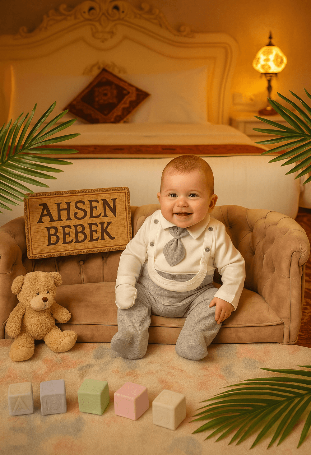 Erkek Bebek 5li Hastane Çıkışı Takımı - Papyonlu Gömlek Görünümlü Set ve Aksesuarlar