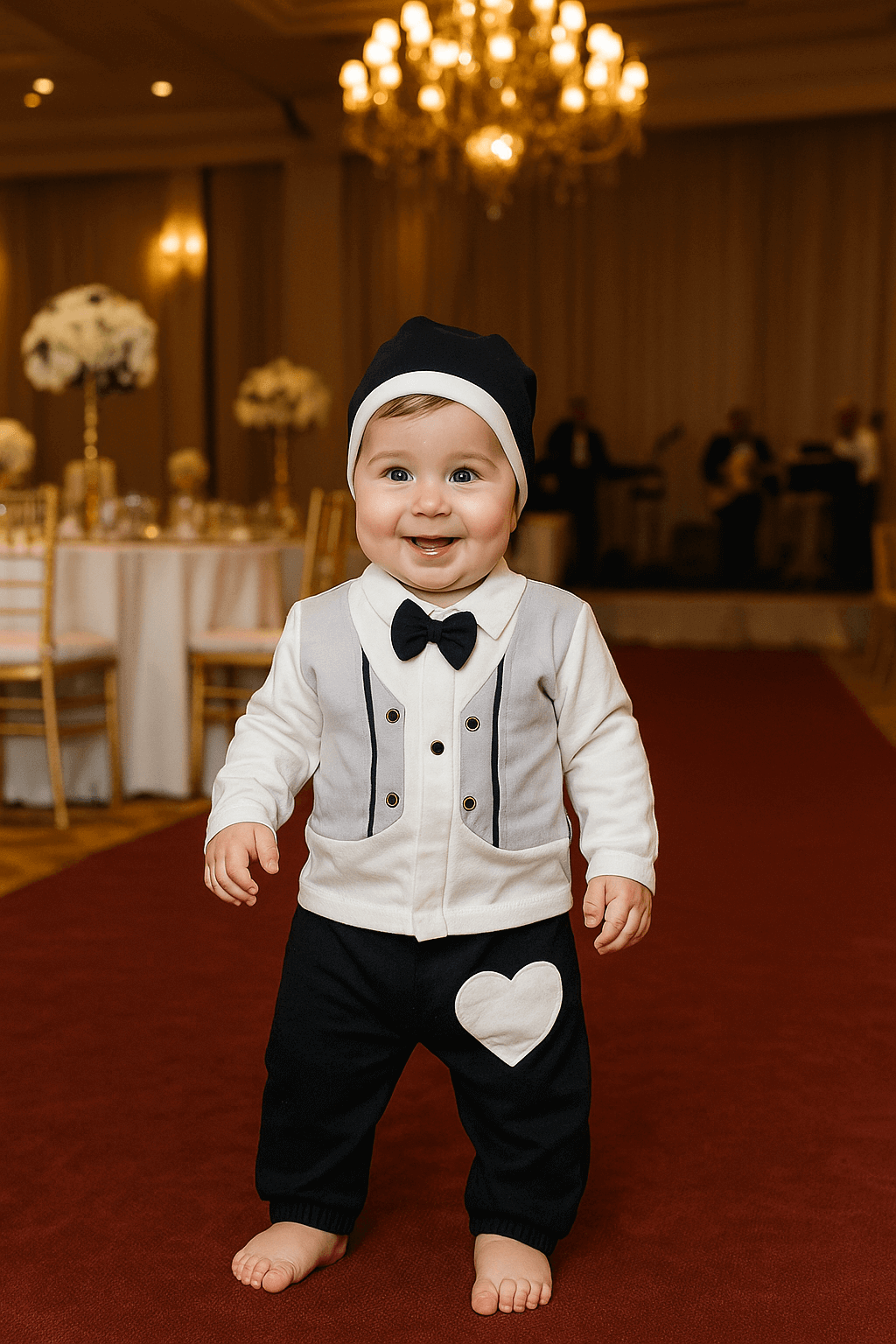 Krem Yelekli Papyonlu Erkek Bebek Takım Elbise