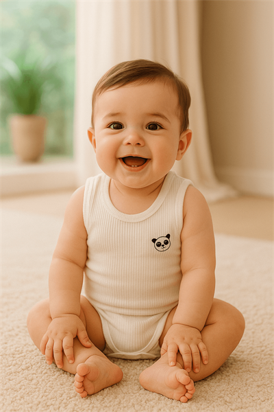 Erkek Bebek Ribanalı Beyaz Atlet Zıbın 