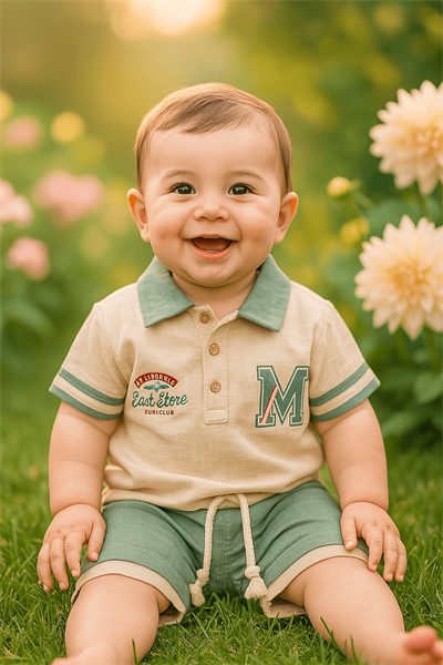 Erkek Bebek Yazlık Keten 2li Takım - Polo Yaka Tişört ve Şortlu Spor Set