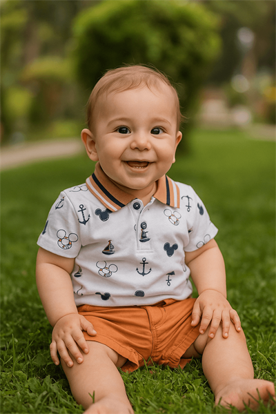 Erkek Bebek Yazlık Polo Yaka Tişört ve Şort Takımı - Deniz Temalı 2li Set