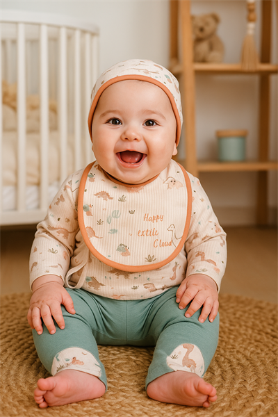 Unisex Yenidoğan 5li Bebek Zıbın Seti - Dinazor Desenli Şapka, Eldiven, Mama Önlüğü ve Patikli Alt