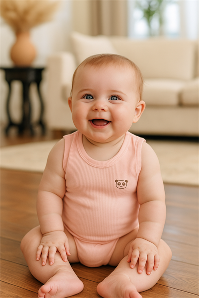 Pembe Panda Nakışlı Kolsuz Bebek Çıtçıtlı Body