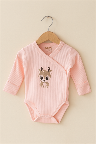 Pembe Fitilli Uzun Kollu Çıtçıtlı Bebek Zıbın