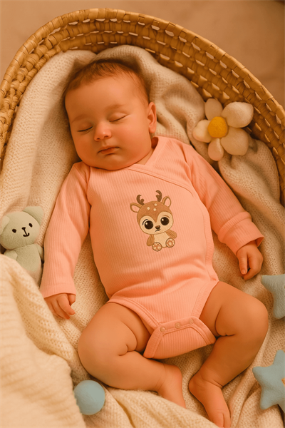 Pembe Fitilli Uzun Kollu Çıtçıtlı Bebek Zıbın