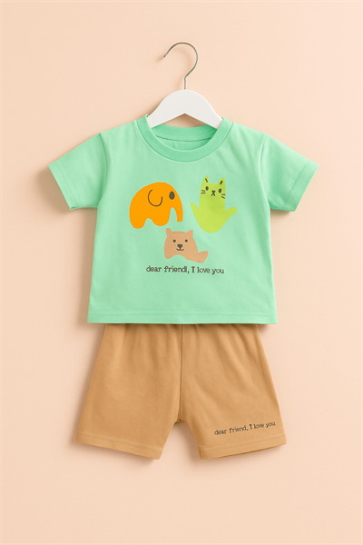 Erkek Bebek Yazlık Takım – Şapkalı Tişört ve Şort 3lü Set 
