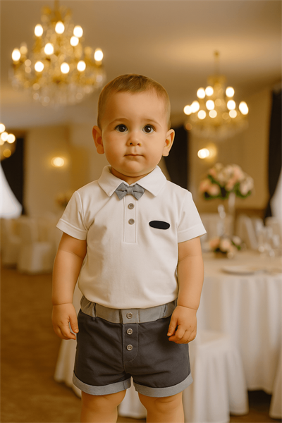 Papyon Detaylı Beyaz Polo Yaka Erkek Bebek Takımı
