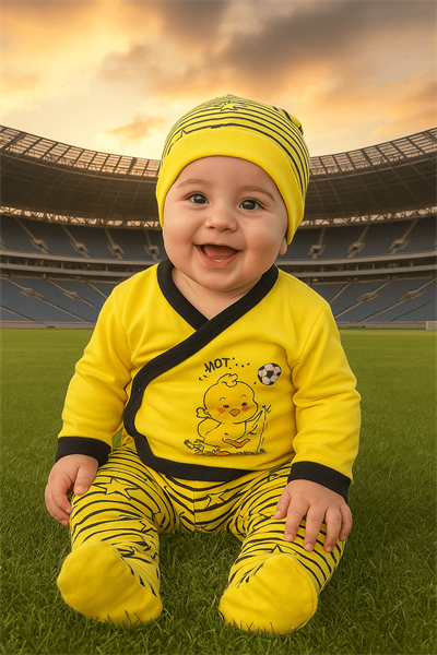 Sarı Civciv Desenli Futbol Temalı Bebek Takımı
