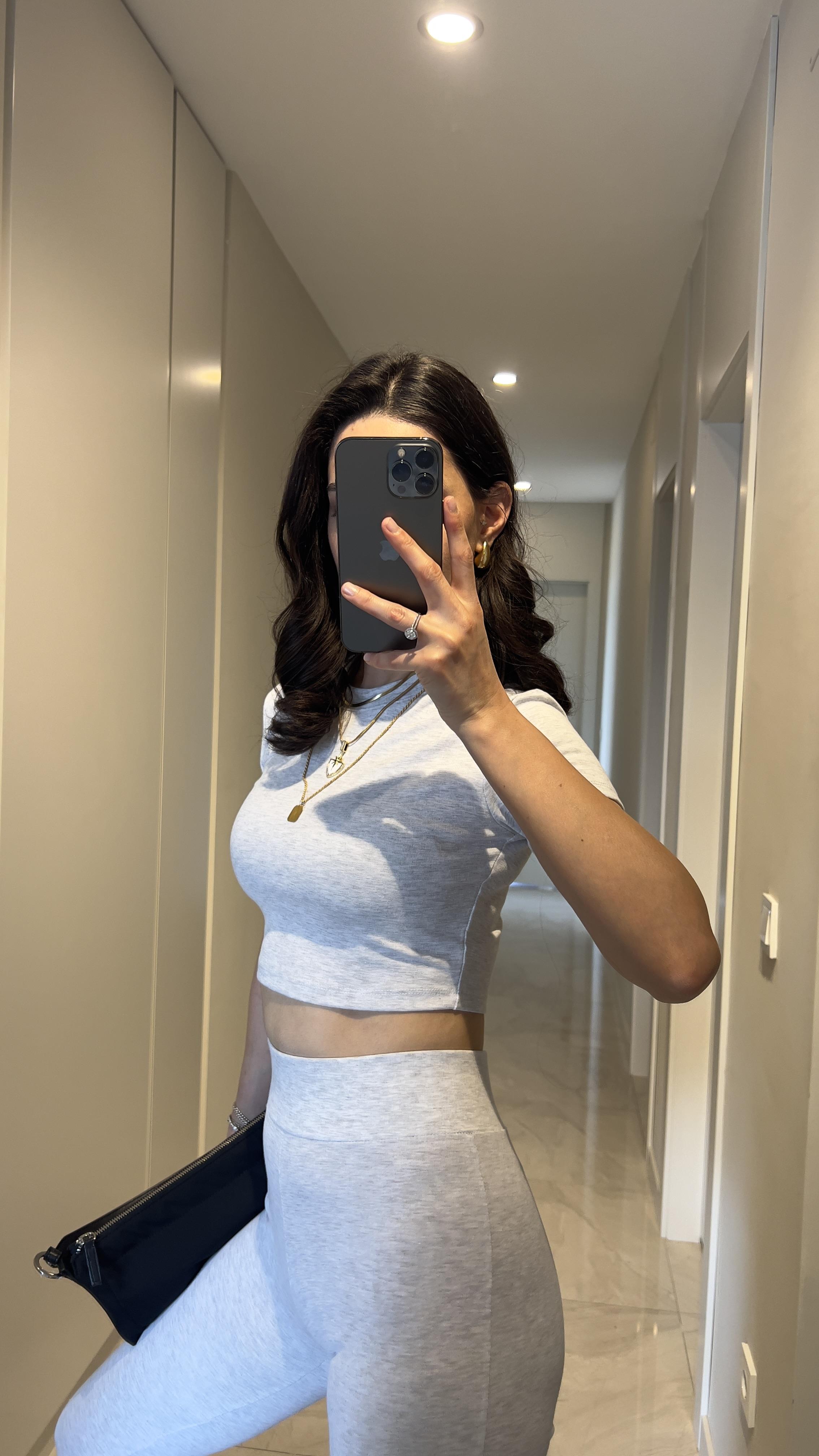GRİ ORJ MARKA MELANJ CROP PANTOLON İKİLİ TAKIM