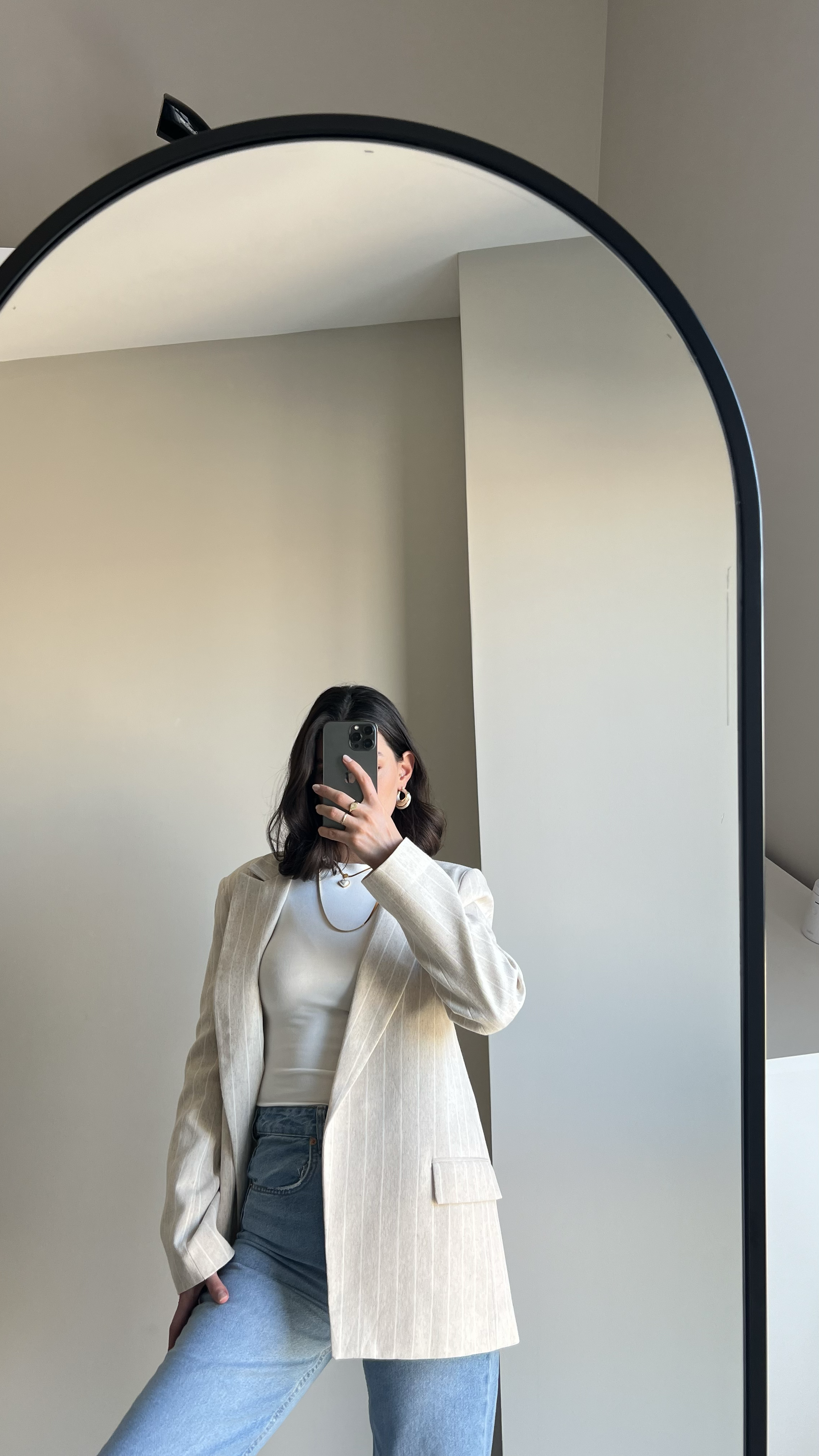 Desenli Keten Blazer