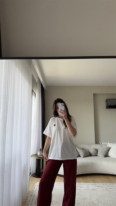 BORDO KETEN CEPLİ PANTOLON