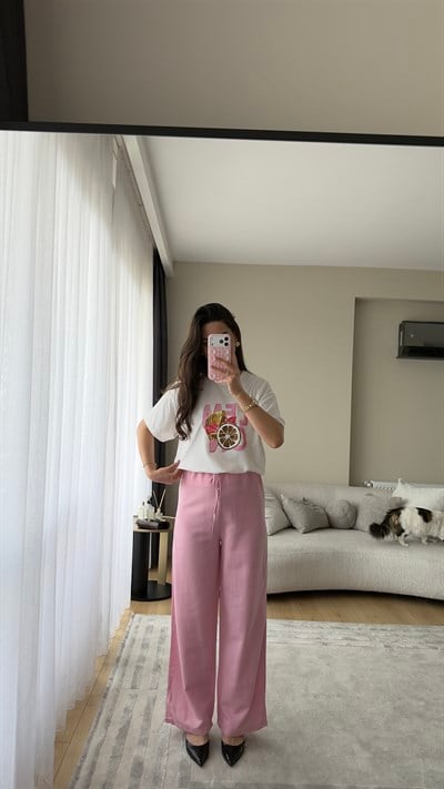 PEMBE KETEN PANTOLON
