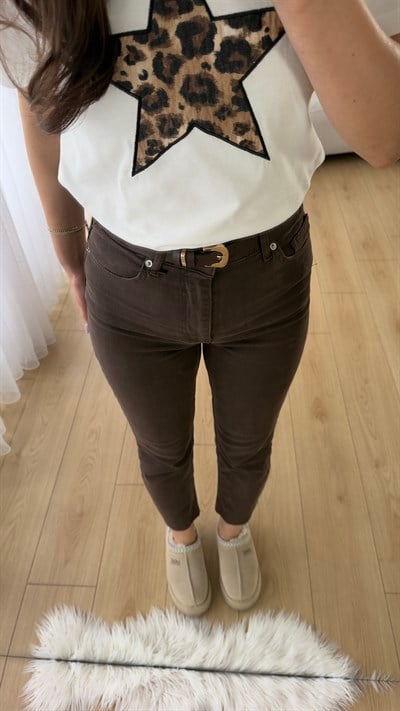 ZR MARKA BOYFİT KESİK PAÇA LİKRALI KAHVE JEAN